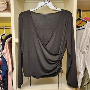 Black Deep V Wrap blouse with side ties